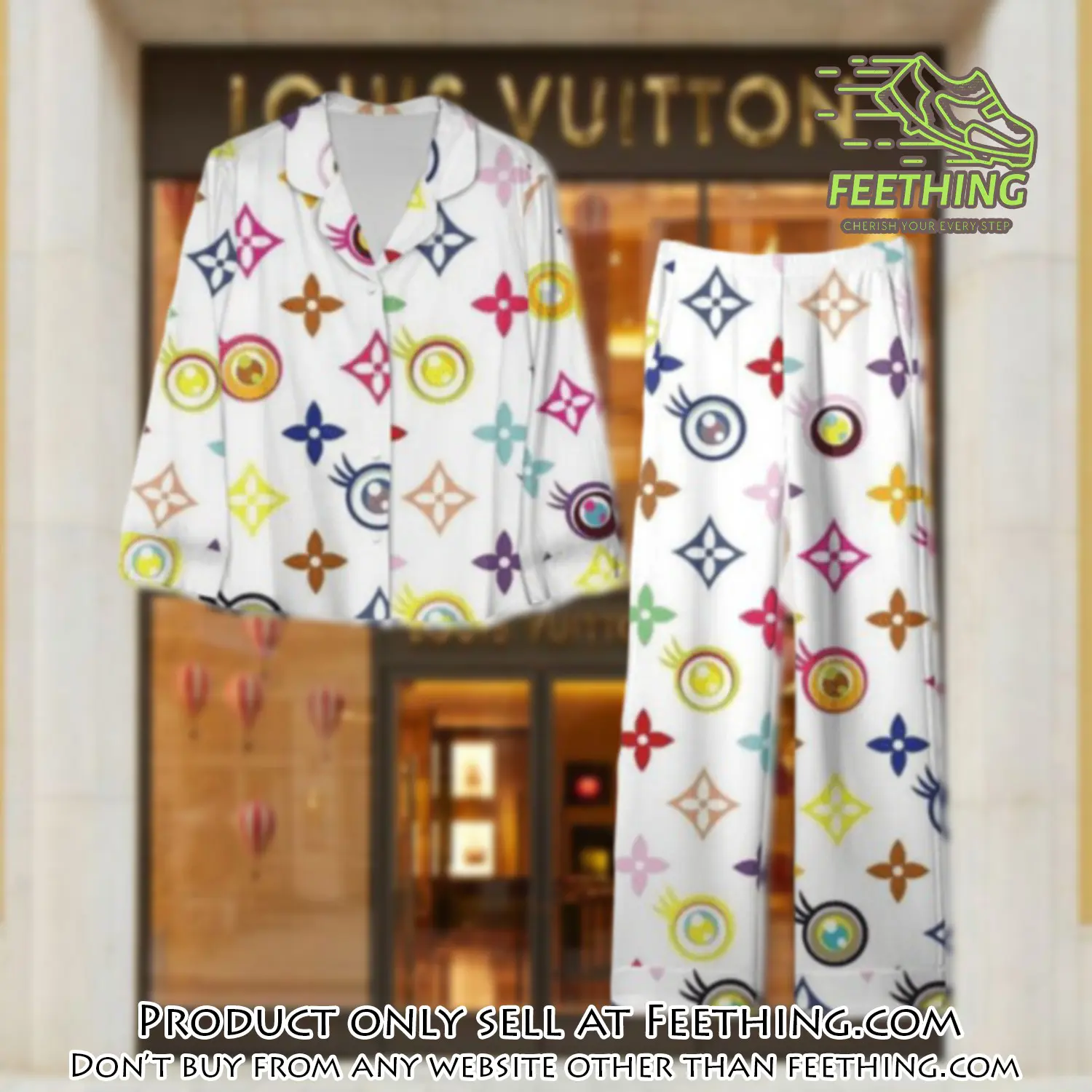 Trending luxury lv satin pajama set pjs1106 ft5908375